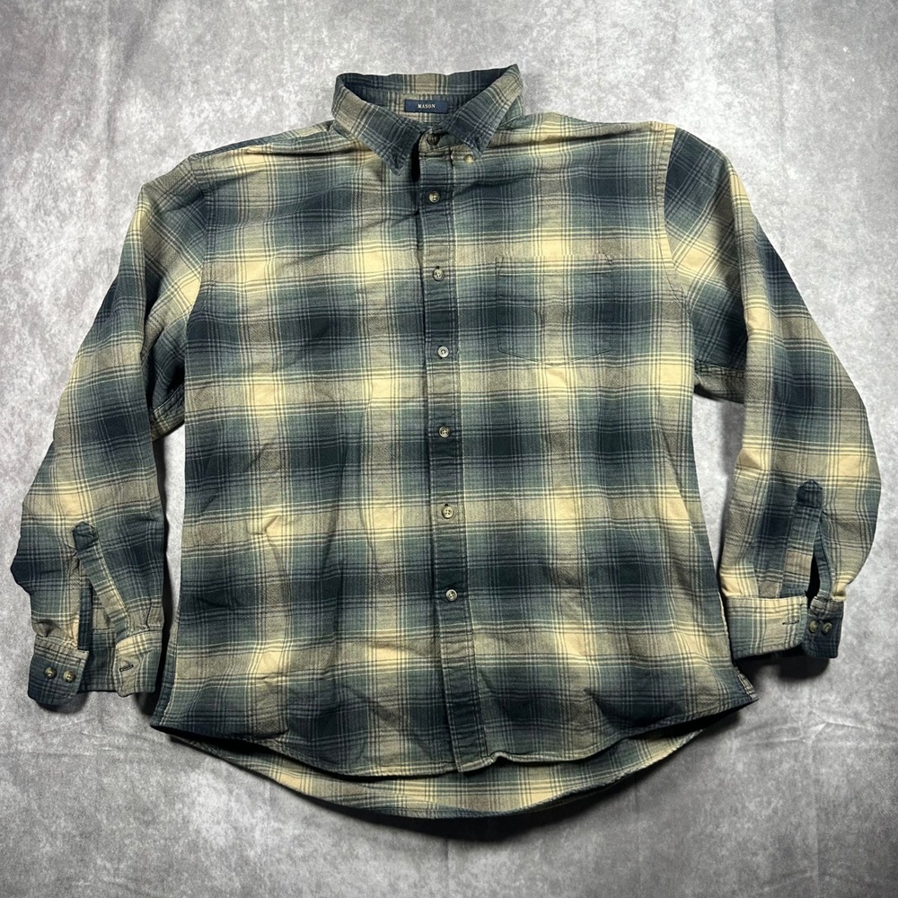 Pendleton Mason Flannel Shirt Mens XL Black Tan Plaid Button Down Long Sleeve